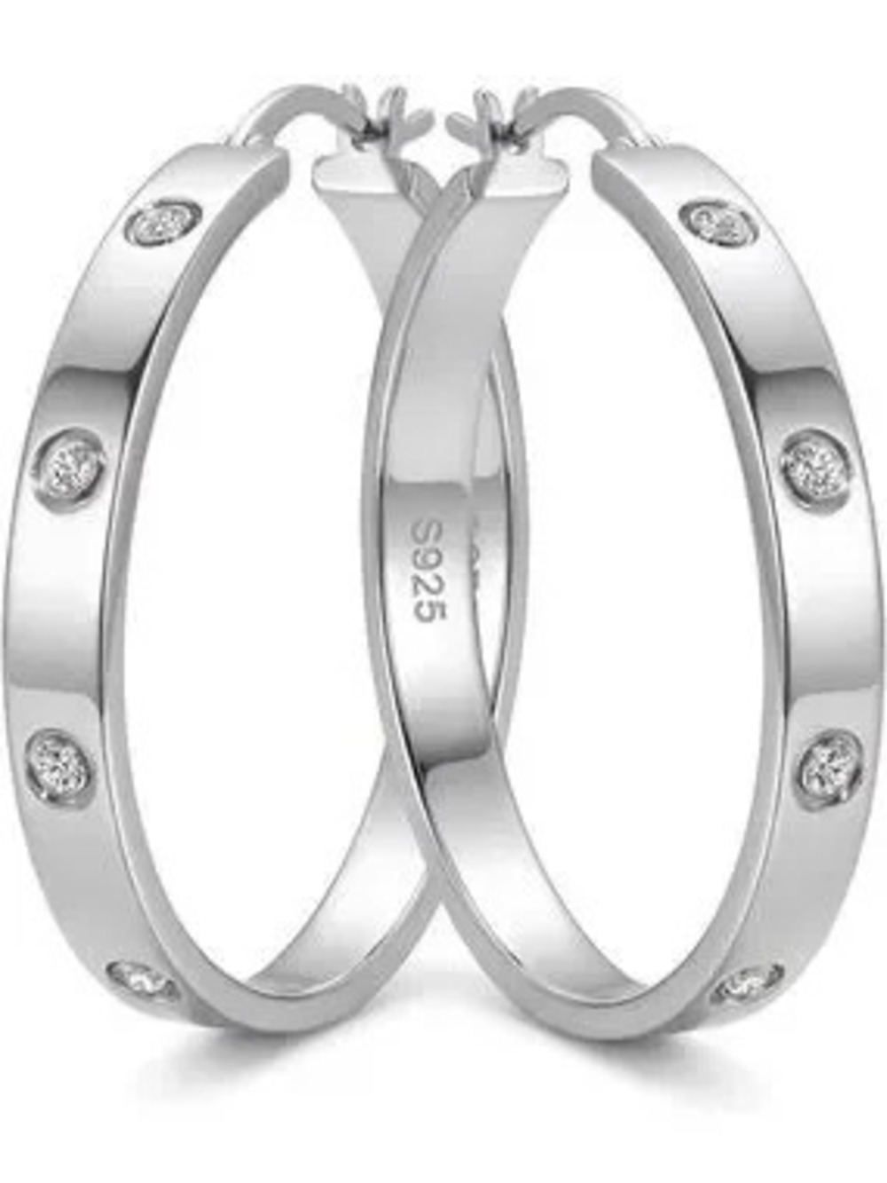 Anthropologie Silver Hoop Earrings with Sparkling Stones